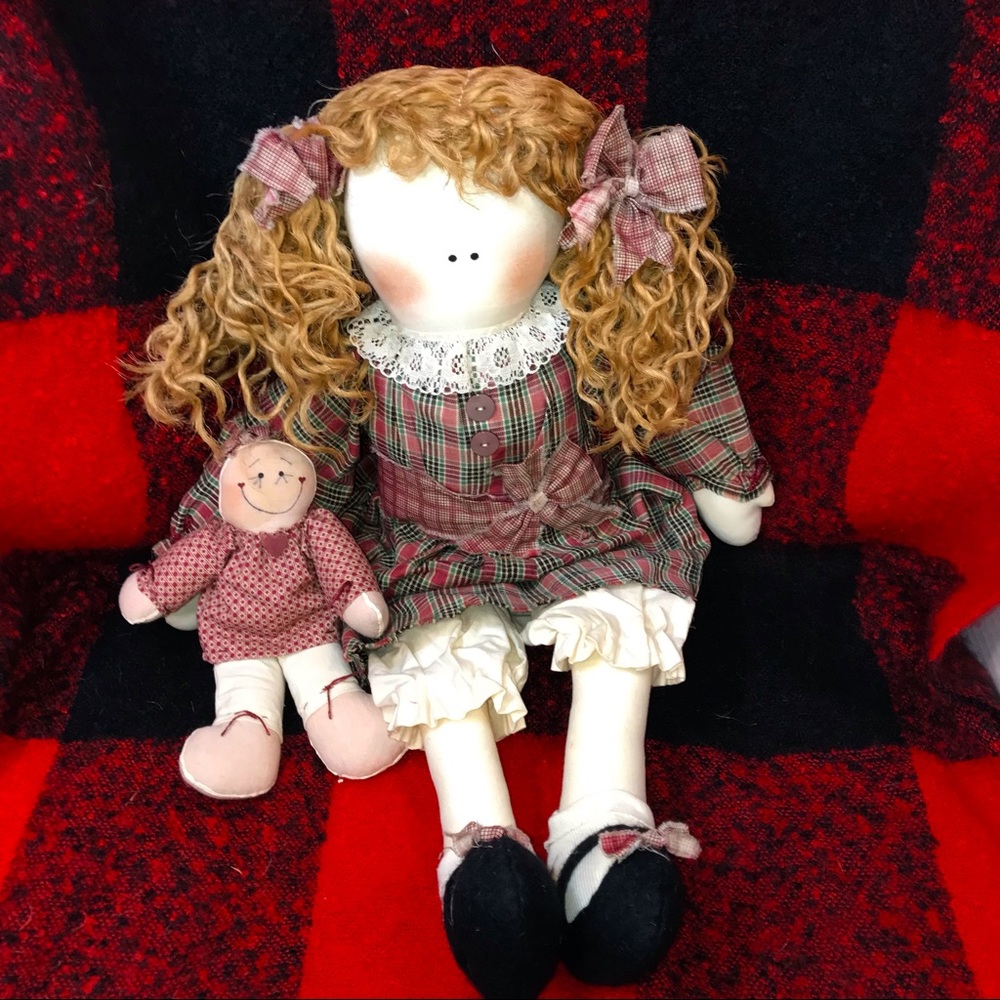 VINTAGE HANDMADE RAG DOLL WITH BABY